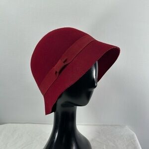 Kate Landry Burgundy Cloche Wool Hat